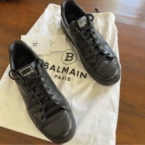 Balmain Paris B-Court Low Top Men’s Black Leather Sneakers Size 12 / 45 $695